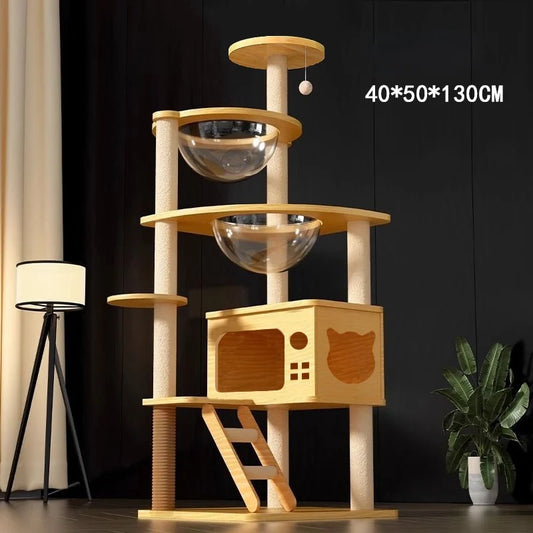 Multi-layer Platform Cat Tree Tower Wooden House Sisal Rope Cat Scratching Posts Scrapers Grinding Hammock Cat Climbing Frame
